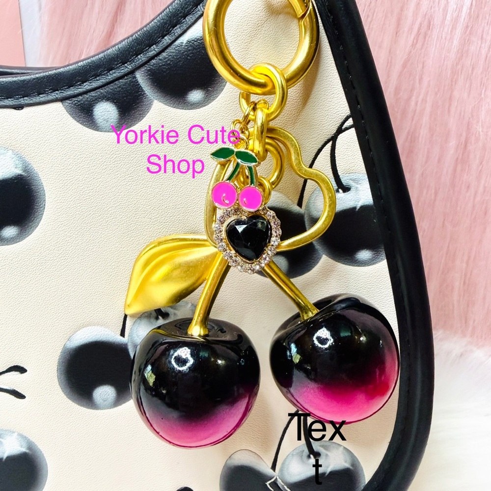 New Black/Hot Pink Ombré Cherry Charm for Purse/Keychain